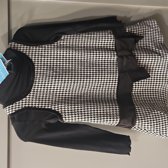 Black and White Draper James Houndstooth Dress with Black Top - Picture 1 of 5